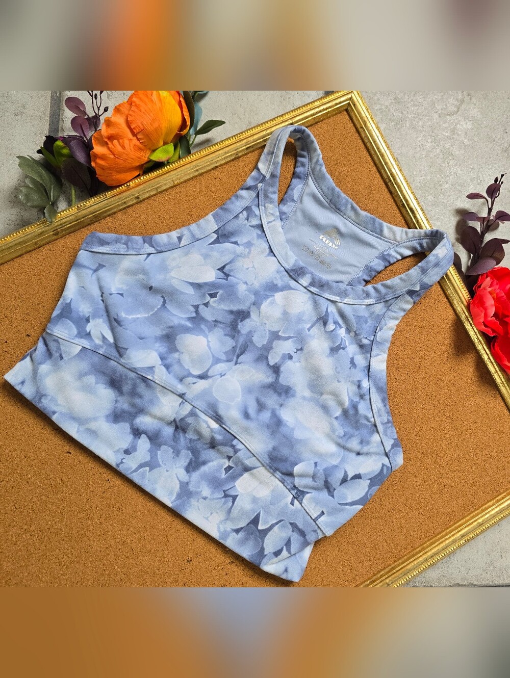 RBX Light Blue Floral Racerback Sports Bra